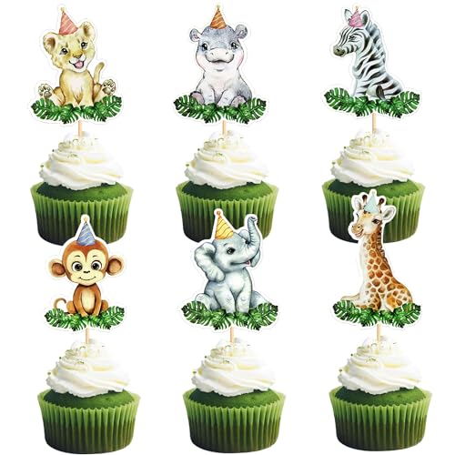 Cupcake Topper Tiere,24PCS Tortendeko Tiere,Jungle Animal Cupcake Toppers, cake decoration jungle animals,Animalstortendeko Waldtiere,Für Wild Jungle Animal Theme Birthday Party Supplies (Waldtiere) von LXONTSG