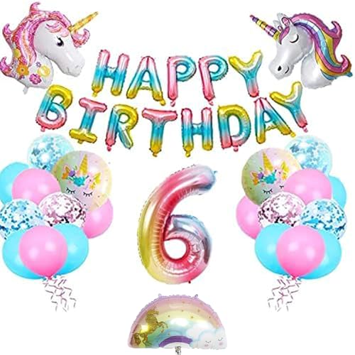 Einhorn 6 Geburtstag Deko, Einhorn Luftballons Geburtstag 6, Geburtstag Luftballon Einhorn, Einhorn Folienballon Deko, Luftballon Einhorn 6 jahre, 6 Ballon Einhorn Deko, Einhorn Luftballons von LXONTSG