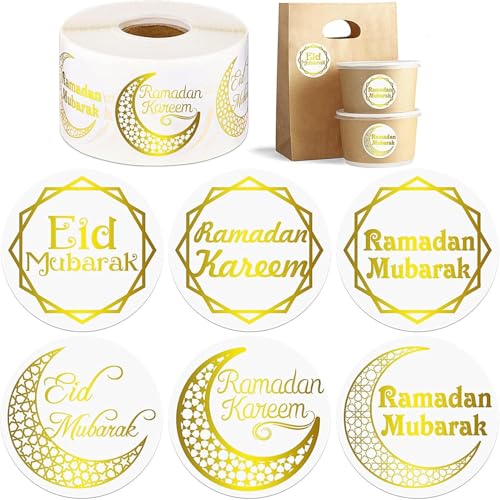 Ramadan Party Aufkleber, 500 Stück Gold Ramadan Aufkleber, Eid Etiketten Aufkleber, Etiketten Papier Sticker Ramadan, Ramadan Party Sticker, Eid Verpackung Sticker, für Candy Cookie Geschenkbeutel(B) von LXONTSG