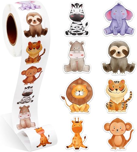 Runde Tier Aufkleber, 500 pcs Tier Belohnungsaufkleber, Animal Sticker Rolle, Tieraufkleber Runde, Tier Aufkleber, Animal Sticker Kinder, Cartoon Tier Aufkleber Kinder, Tiermuster Sticker von LXONTSG