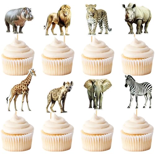 Safari Dschungel Tiere,16PCS Tier Cupcake Topper,Tiere Muffin Dekorationen,Dschungel Safari Geburtstag Cupcake Topper Für Kinder Woodland Wild One Thema Geburtstag Dschungel Party (WildeTiere) von LXONTSG