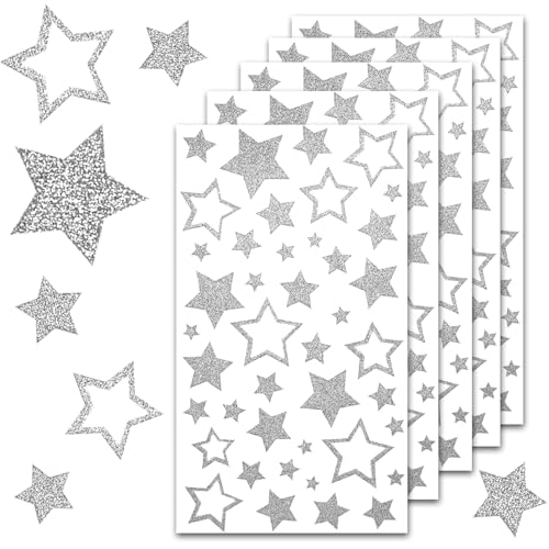 Stern Aufkleber Selbstklebend, Sterne Sticker Etiketten, Weihnachten Stern Sticker, Glitzer Stern Aufkleber, Selbstklebend Sterne Sticker, Weihnachten Star Aufkleber, Star Aufkleber(Silber) von LXONTSG