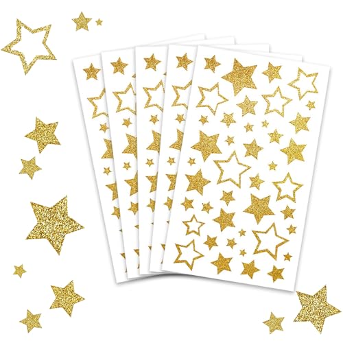 Stern Aufkleber Selbstklebend, Sterne Sticker Etiketten, Weihnachten Stern Sticker, Glitzer Stern Aufkleber, Selbstklebend Sterne Sticker, Weihnachten Star Aufkleber, Star Aufkleber (Golden) von LXONTSG