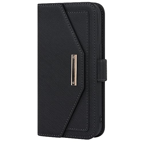 Brieftasche Hülle für iPhone 14 Pro Max/14 Pro/14 Plus/14, Magnetverschluss Klapp Leder Cover mit Schultergurt Rundum Schutz Handyhülle,Schwarz,14 6.1'' von LXURY