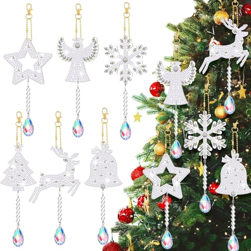 6 Stück Diamond Painting Weihnachten Set, 5D Diamond Painting Weihnachten Anhänger, Doppelseitige DIY Schlüsselanhänger Weihnachten, DIY Diamant Painting Kit für Kinder und Erwachsene Anfänger von LXWINNER