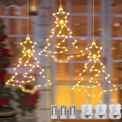 LED Weihnachtsstern Beleuchtung,Weihnachtsdeko mit 3 metall Sterne,55 LEDs Sterne Lichterkette Fensterdeko,8 Modi Weihnachtsbeleuchtung Deko with Timer,für Innen Außen Weihnachtsbaum Fenster Garten von LXWINNER