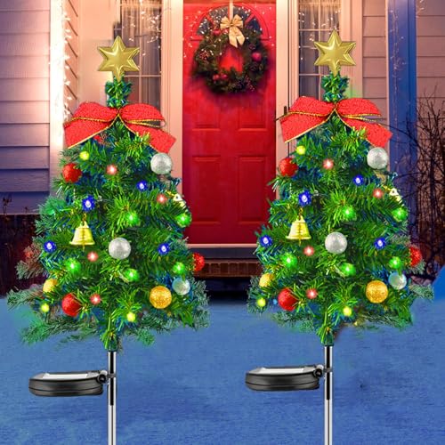 Solar Weihnachtsbaum,2 Stück Solar Weihnachtsbaum Gartenleuchten,Weihnachts Baum mit LED Lichterketten,IP65 Wasserdicht Weihnachtsbeleuchtung Außen,für Weihnachten Landschaft,Weihnachtsdeko Aussen von LXWINNER