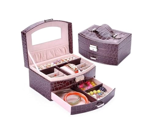 LXWKAI Schmuckschatullen, Aufbewahrungsvitrine mit Verriegelungsgriff, hohe Kapazität, Reise-Schmuck-Organizer-Box, Armbänder, Halsketten, Organizer, Schmuckhalter für Damen (braun) von LXWKAI