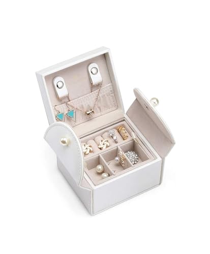 LXWKAI Schmuckschatullen, doppelschichtig, Reise-Schmuck-Organizer, Schmuck-Aufbewahrungsbox für Halsketten, Ohrringe, Ringe, Armbänder, Damen (weiß) von LXWKAI