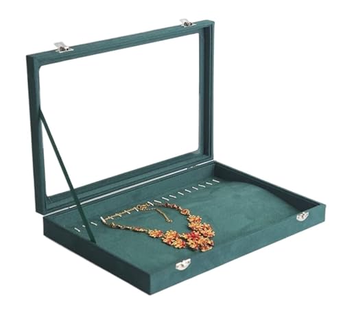 LXWKAI Schmuckschatullen Flanell-Schmuckschatulle Grün Schmuckvitrine für Damen Schmuckhalter Display Aufbewahrungskoffer Schmuckschatulle Organizer Schmuckhalter Damen von LXWKAI