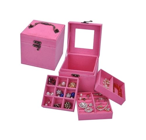 LXWKAI Schmuckschatullen mit Retro-Griff, tragbarer Schmuck-Organizer für unterwegs, Schmuck-Organizer-Box für Damen (Pink) von LXWKAI