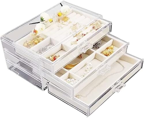 Schmuck-Organizer, transparente Schmuckschatulle, Acryl-Samt, Schmuckaufbewahrungsbox mit 3 Schubladen, Aufbewahrung für Ringe, Ohrringe, Halsketten, Armbänder, Schmuckschatulle, Präsentationsstände von LXWKAI