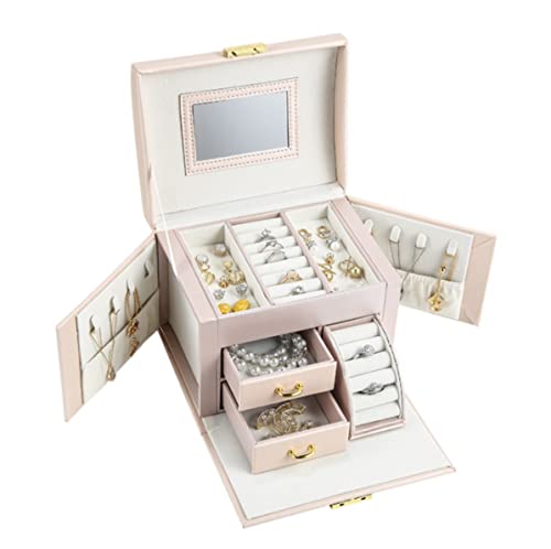 Schmuckaufbewahrungsbox, Schmuck-Organizer, Schmuckschatulle, große Kapazität, Schmuckschatulle, Organizer, 3 Schubladen, Aufbewahrung für Halsketten und Ringe, Vitrine, rosa Aufbewahrung (Farbe: Ro von LXWKAI