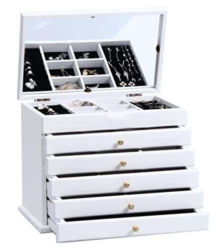 Schmuckaufbewahrungsbox Schmuck-Organizer Schmuckschatulle aus Holz für Damen mit Spiegel 5 Schubladen Schmuck-Organizer aus Samt Großes Schmucketui für Ohrringe und Armreifen (Farbe: A, Größe: 32 * von LXWKAI