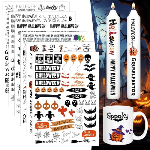 6 Stück Kerzen tattoo Halloween, Kerzenfolie Halloween, Kerzensticker Halloween, kerzen tattoo folie halloween, Wassertransferdruck, wasserschiebefolie Kerzen für Stabkerzen und DIY Geschenk von LXYYDS