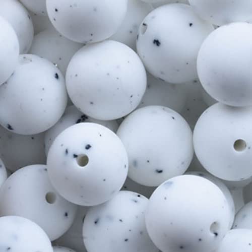 Perlen für Armbänder, Silikonperlen, 10 Stück weiße körnige/gesprenkelte Silikon-Kugelperlen, rund, Sechseck, for Selbermachen, lose Silikonperlen, Schmuckherstellung(Round Dia 0.59in) von LXZSMH