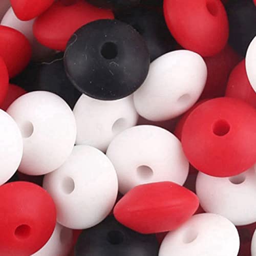 Perlen für Armbänder, Silikonperlen, 100 Stück Silikon-Untertassen-Perlen, lose Abakus-Perlen, Armband, DIY-Silikon-Halskette, Silikon-Linsenperlen for die Herstellung von Schlüsselanhängern(Red) von LXZSMH