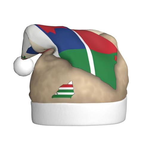 LXqlSS Gambia-Flagge, Map02, Plüsch-Weihnachtsmannmütze, Schneemann, Weihnachtsdekoration, Hüte für Weihnachten, Urlaub, Partyzubehör von LXqlSS