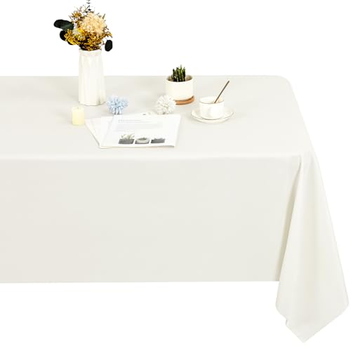 1 Stück Rechteck Tischdecke,153x260cm Elfenbein Tischdecke Polyester Tischdecke für 1,8m Rechteck Tische,Fleck und Falten beständige waschbare Stoff Tischdecke für Hochzeit,Restaurant von LYAFS