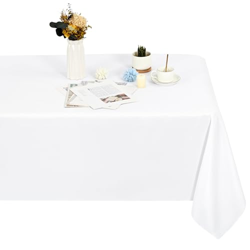 1 Stück Rechteck Tischdecke,153x260cm Weiß Tischdecke Polyester Tischdecke für 1,8m Rechteck Tische,Fleck und Falten beständige waschbare Stoff Tischdecke für Hochzeit,Restaurant von LYAFS