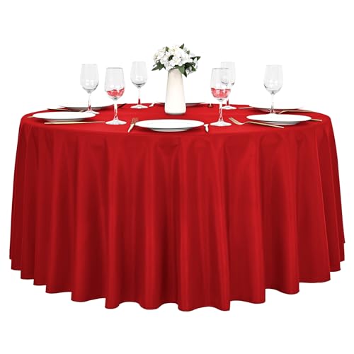 1 Stück Rund Rot Tischdecke, Durchmesser 229 cm Rund, Waschbarer Polyester Stoff,Knitterresistent,Verblasst Nicht,Resistente Flecke Tischdecke Tischdekoration für Hochzeit Party Restaurant Bankett von LYAFS