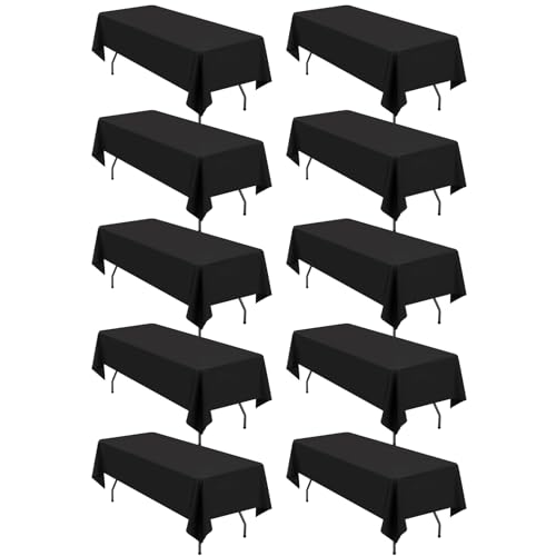 10er-Pack rechteckige Tischdecken, 153 x 260 cm, Schwarze Tischdecke, Polyester-Tischdecke für 1,8 m große rechteckige Tische, Flecken- und knitterfrei, waschbare Stoff-Tischdecken für Hochzeit von LYAFS