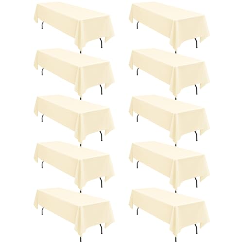 10er-Pack rechteckige Tischdecken, 153 x 260 cm Beige Tischdecke, Polyester-Tischdecke für 1,8 m große rechteckige Tische, Flecken- und knitterfrei, waschbare Stoff-Tischdecken für Hochzeit von LYAFS