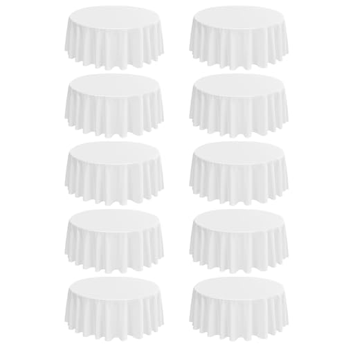 10er-Pack weiße runde Tischdecke 229cm, weiße Tischdecke aus Polyester für runden Tisch, hochwertige, waschbare Stoff-Tischdecke für Hochzeit, Bankett, Party, Restaurant, Empfang von LYAFS