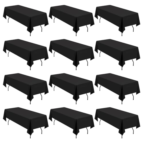 12-Pack Rechteck Tischdecke,153x260cm Schwarz Tischdecke Polyester Tischdecke für 1,8m Rechteck Tische,Fleck und Falten beständige waschbare Stoff Tischdecke für Hochzeit,Restaurant von LYAFS