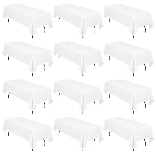 12-Pack Rechteck Tischdecke,153x260cm Weiße Tischdecke Polyester Tischdecke für 1,8m Rechteck Tische,Fleck und Falten beständige waschbare Stoff Tischdecke für Hochzeit,Restaurant von LYAFS