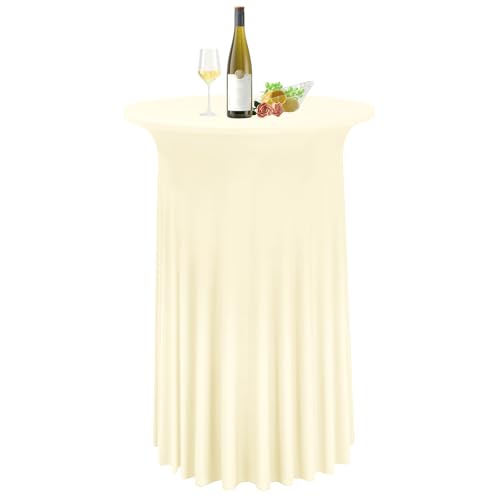 1er-Set Beige Stehtisch Hussen für Bistrotisch 80 x 110 cm Spandex-Stretch Tischdecke mit Rock, Runder Cocktail-Tischrocke für Hochzeit, Bar, Party, Geburtstag, Banketttisch von LYAFS