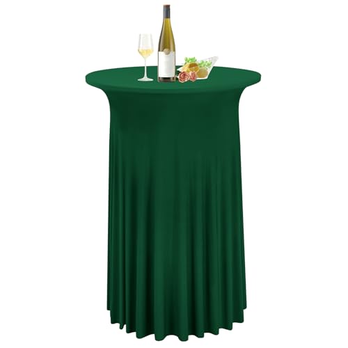 1er-Set Dunkelgrün Stehtisch Hussen für Bistrotisch 80 x 110 cm Spandex-Stretch Tischdecke mit Rock, Runder Cocktail-Tischrocke für Hochzeit, Bar, Party, Geburtstag, Banketttisch von LYAFS