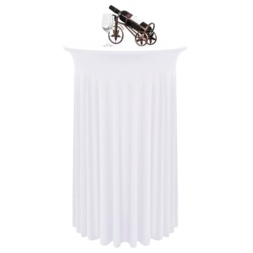 1er-Set Weiß Stehtisch Hussen für Bistrotisch 60 x 110 cm Spandex-Stretch Tischdecke mit Rock, Runder Cocktail-Tischrocke für Hochzeit, Bar, Party, Geburtstag, Banketttisch von LYAFS