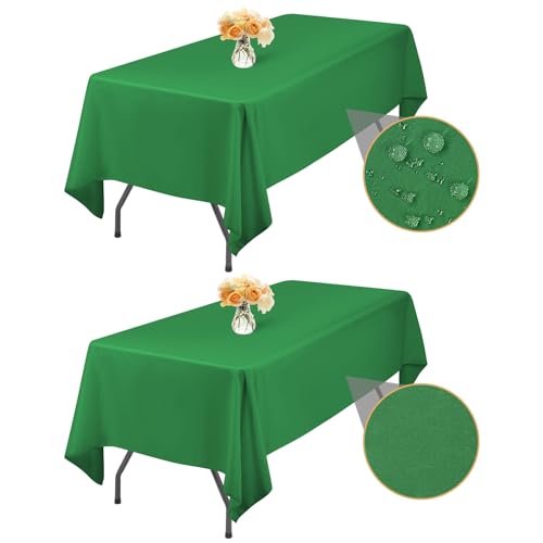 2-Pack Grün Polyester 153x260cm/60x102inch Rechteck Tischdecke, wasserdichte Fleckenbeständige Waschbare Faltenfreie Tischdecke für Hochzeitsfeier Geburtstag Buffet Camping, Esstisch Abdeckungen von LYAFS