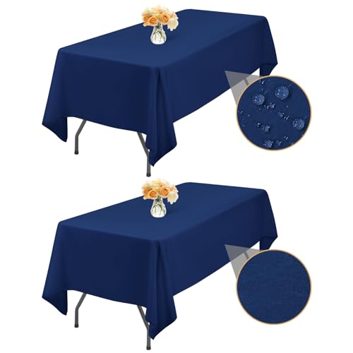 2-Packung Navy Blau 153x260cm Rechteck Tischdecke Abwischbar, wasserdichte Fleckenbeständige Waschbare Polyester Stoff Tischdecke für Hochzeitsfeier Geburtstag Buffet Camping Drinnen Draußen von LYAFS