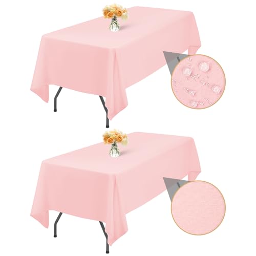 2-Pack Rosa Rechteck Tischdecke 153x260cm, Geeignet für 1,8m Tisch wasserdichte Fleckenbeständige Waschbare Stoff Polyester Faltenfreie Tischdecke für Hochzeitsfeier Geburtstag Buffet Camping von LYAFS