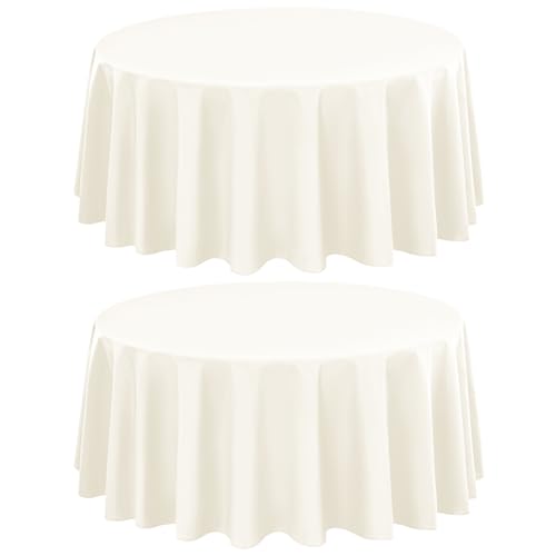 2-Pack Runde Tischdecke 229 cm Elfenbein Polyester Tischdecke für runden Tisch, Premium waschbare Gewebe Tischdecke für Hochzeitsfeier Bankett Restaurant Empfang von LYAFS