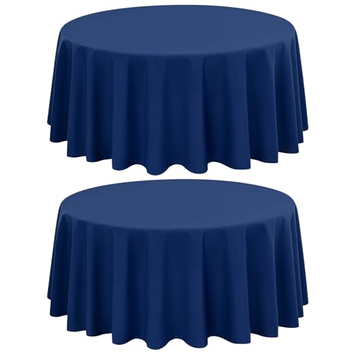 2-Pack Runde Tischdecke 229 cm Navy blau Polyester Tischdecke für runden Tisch, Premium waschbare Gewebe Tischdecke für Hochzeitsfeier Bankett Restaurant Empfang von LYAFS