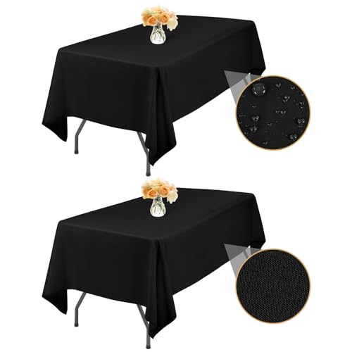 2-Packung Schwarz 130x220cm Rechteck Tischdecke Abwischbar, wasserdichte Fleckenbeständige Waschbare Polyester Stoff Tischdecke für Hochzeitsfeier Geburtstag Buffet Camping Drinnen Draußen von LYAFS