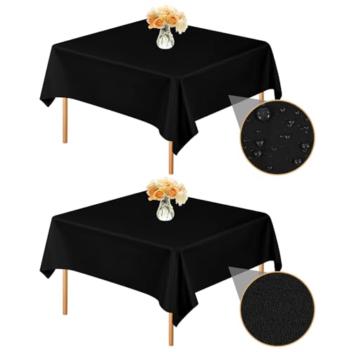 2-Pack Schwarz Polyester 132x132cm/52x52inch quadratische Tischdecke, Wasserdichte Fleckenbeständige Waschbare Faltenfreie Tischdecke für Hochzeitsfeier Geburtstag Buffet Camping, Esstisch Abdeckungen von LYAFS