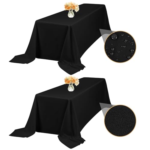 2-Packung Schwarz 229x335cm Rechteck Tischdecke Abwischbar, wasserdichte Fleckenbeständige Waschbare Polyester Stoff Tischdecke für Hochzeitsfeier Geburtstag Buffet Camping Drinnen Draußen von LYAFS