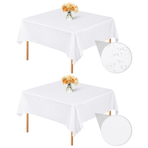 2-Pack Weiße Polyester 132x132cm/52x52inch Quadratische Tischdecke, wasserdichte Fleckenbeständige Waschbare Faltenfreie Tischdecke für Hochzeitsfeier Geburtstag Buffet Camping, Esstisch Abdeckungen von LYAFS