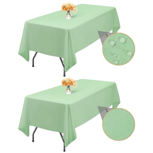 2-Packung Salbeigrün 153x260cm Rechteck Tischdecke Abwischbar, wasserdichte Fleckenbeständige Waschbare Polyester Stoff Tischdecke für Hochzeitsfeier Geburtstag Buffet Camping Drinnen Draußen von LYAFS