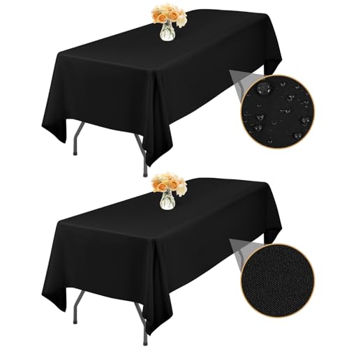 2-Packung Schwarz 153x320cm Rechteck Tischdecke Abwischbar, wasserdichte Fleckenbeständige Waschbare Polyester Stoff Tischdecke für Hochzeitsfeier Geburtstag Buffet Camping Drinnen Draußen von LYAFS