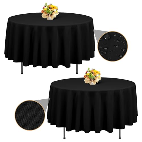 2-Packung Schwarz Polyester 228cm/90inch Runde Tischdecke, wasserdichte Fleckenbeständige Waschbare Faltenfreie Tischdecke für Hochzeitsfeier Geburtstag Buffet Camping, Esstisch Abdeckungen von LYAFS