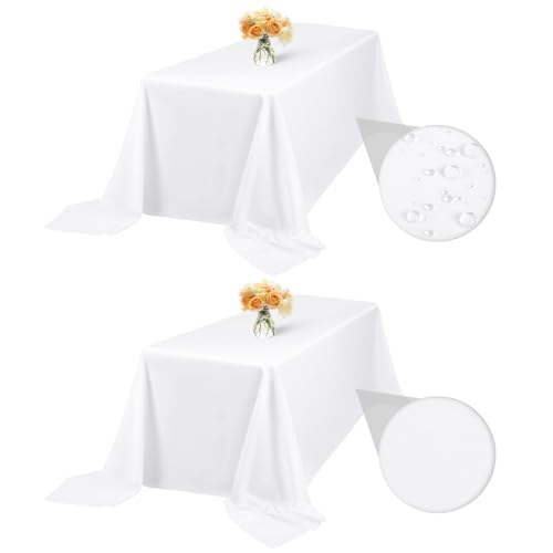 2-Packung Weißer 229x335cm Rechteck Tischdecke Abwischbar, wasserdichte Fleckenbeständige Waschbare Polyester Stoff Tischdecke für Hochzeitsfeier Geburtstag Buffet Camping Drinnen Draußen von LYAFS