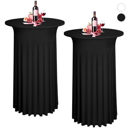 2 Packungen Schwarz Stehtischhussen, 60 x 110 cm, Dehnbare Stehtisch-Tischdecke mit Rock, runder Spandex-Cocktail-Tischrock, Bistrotisch-Stehtisch-Abdeckung, Party für Bankett, Hochzeit, Geburtstag von LYAFS