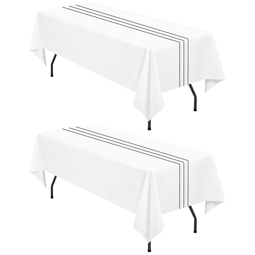 2er-Pack Polyester-Tischdecke 153 x 260 cm, weiße rechteckige Tischdecke für 1,8 m-Tische, waschbare gestreifte Tischdecke für Küche, Hochzeit, Bankett, Restaurant, Party von LYAFS