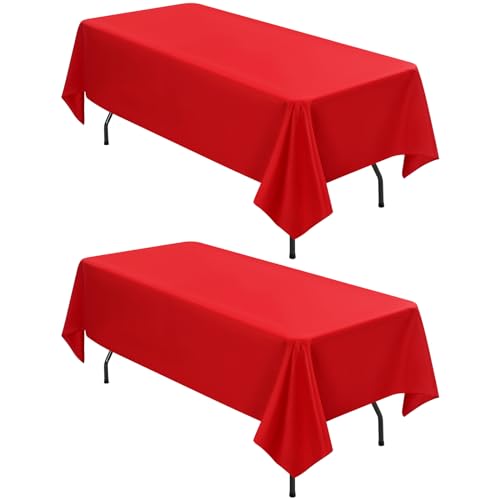 2er-Pack rechteckige Tischdecken, 153 x 260 cm rote Tischdecke, Polyester-Tischdecke für 1,8 m große rechteckige Tische, Flecken- und knitterfrei, waschbare Stoff-Tischdecken für Hochzeit, Restaurant von LYAFS