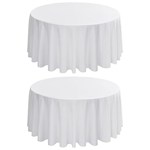 2er-Pack weiße runde Tischdecken, 120 Zoll/ 305 cm Polyester-Stoff-Tischdecke, waschbare Stoff-Tischdecke für Hochzeitsbankette, Restaurant-Buffet-Partys und Camping von LYAFS